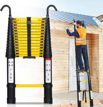 Vingo Swanew Scala telescopica in alluminio multiuso 2.6M Scala pieghevole Stabile in alluminio Scala doppia fino a 150kg Nero con gancio