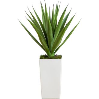 Nearly Natural 27-in UV Resistant Artificial Agave Plant in White Tower Planter in Green at Nordstrom