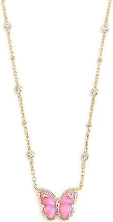 Kendra Scott Cailey Butterfly Short Pendant Womens Necklace Womens Necklace Gold Pink Opalescent Resin, Brass/Cubic Zirconia