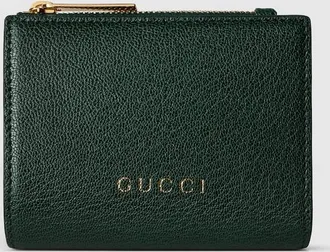 Gucci Small Wallet With Gucci Lettering, Green, Leather