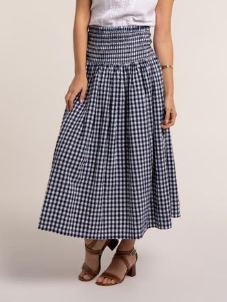 Brakeburn Teresa Gingham Midi Skirt in Navy at Nordstrom, Size 12