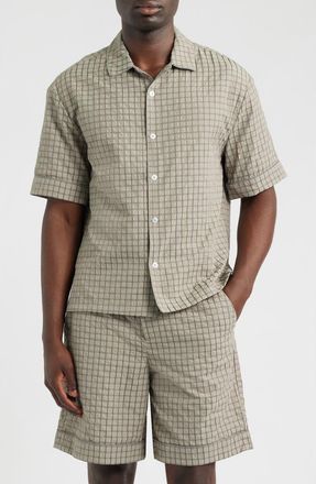 Krost Oversize Textured Check Camp Shirt in Tarmac at Nordstrom, Size X-Large