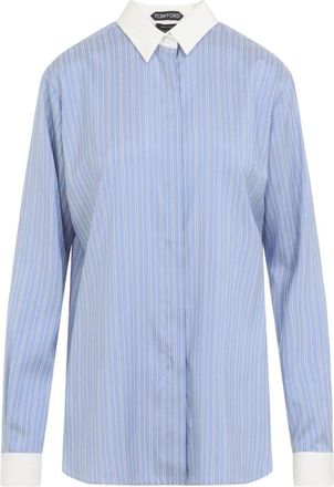 Tom Ford Gestreepte Zijde Blouse - Dames - Overhemden - Blauw - XS - Overhemden