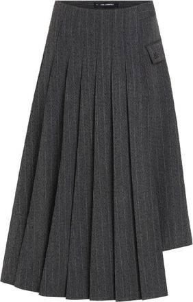 Karl Lagerfeld Pinstripe Pliss&eacute; Detail Rok - Dames - Midirokken - Grijs - M - Polyester - Rokken
