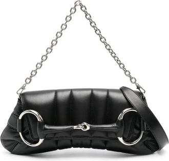 Gucci Tassen, Dames, Zwart, ONE Size, Leer, Horsebit Chain Schoudertas