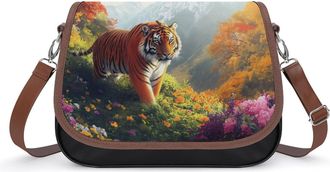 Generic Tigers in The Mountains Crossbody Bag Womens Handbag PU Message Bags Shoulder Purse with Adjustable Strap