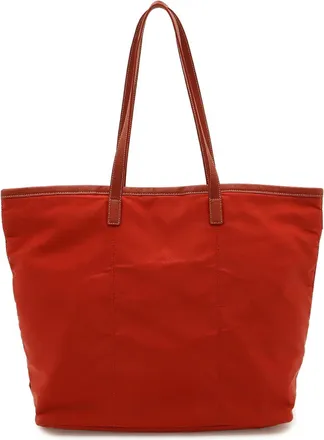 Prada Red Color Nylon Leather Shoulder Bag Tote Bag (Pre-Owned)