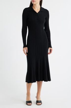 Julia Jordan Variegated Rib Long Sleeve Midi Sweater Dress in Black at Nordstrom Rack, Size X-Large