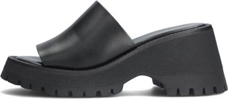 Omoda Schoenen, Dames, Zwart, 40 EU, Leer, Zwarte leren chunky hak sandaal