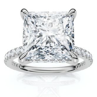 Pompeii3 Certified 4 1/3Ct Princess Cut Hidden Halo Engagement Ring 14k Gold/Pt Lab Grown