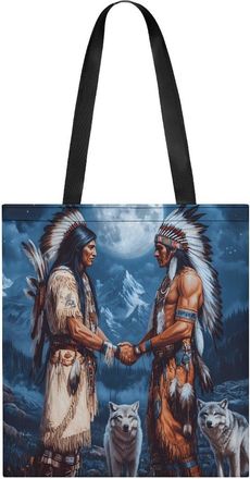 Generic Native Chiefs Wolf And Moon Womens Tote Casual Shopping Bag Lightweight Shoulder Bags Hobos Handbag for Work Travel Daily 35x40cm