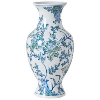 Beliani Jarr&oacute;n Para Flores Florero Accesorio Decorativo De Porcelana Blanco Y Azul Llanes