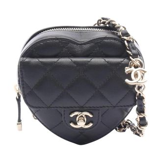 Chanel Pre-owned Hartvormige Gevulde Lamsvel Riemtas - Dames - Pre-owned - Zwart - Maat: ONE Size Leer