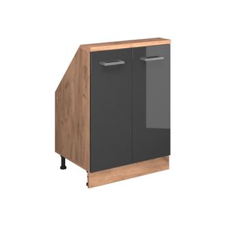 Vicco Armario De Cocina Para Techo Inclinado R-line, Antracita Brillo Intenso/roble Dorado El&eacute;ctrico, 60 Cm Con 2 Puertas, Vicco
