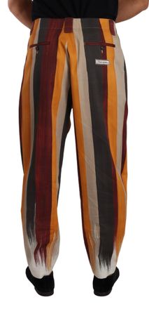 Dolce & Gabbana Mens Multicolor Striped Flax Trousers Cotton