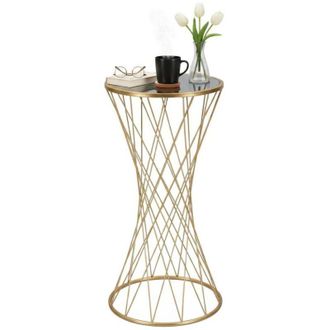 Dmora Dmora - Tavolino da salotto Berceto, Tavolo basso da caff&egrave;, Portariviste per divano, Ripiano da soggiorno, Oro, 40x40 h80 cm