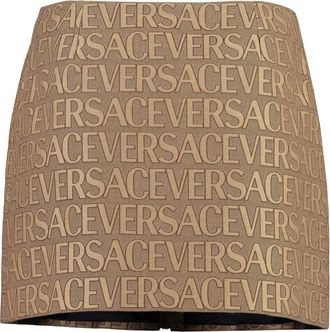Versace Womens Jacquard Mini Skirt Beige Polyester