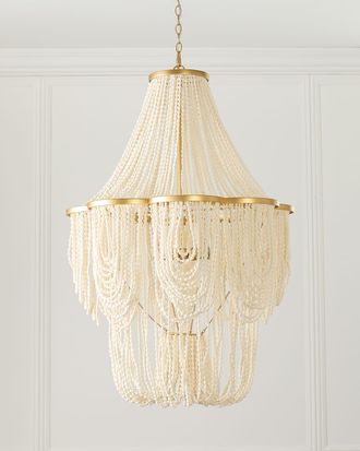 Neiman Marcus Draped Wood Bead 3-Light Chandelier - 42.5