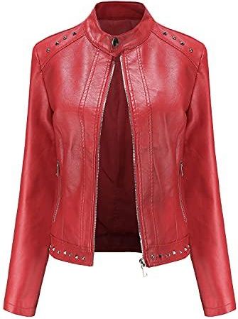 Veste Femme En Cuir 100% CLIO Rouge Bordeaux - Taille 4, Occasion Très Bon état, Fermeture éclair