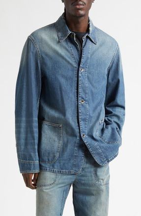 Maison Margiela Ripped & Repaired Chambray Jacket in Washed Blue at Nordstrom, Size 38 Us