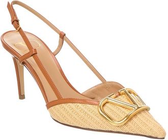 Valentino Vlogo Signature 80 Raffia & Leather Slingback Pump