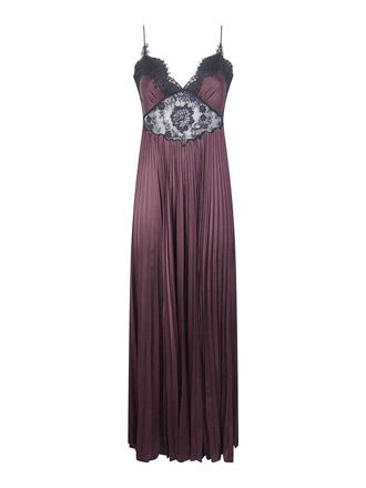 Self Portrait Brown Satin Lace Insert Maxi Dress