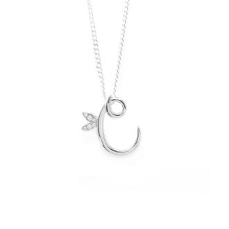 Say It With Winged Diamond Initial Necklace - Sterling Silver - C/18 | Size: 18 inches
