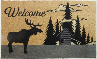 Imports Decor Moose Silhouette Coir Door Mat, Rustic Cabin Forest Coconut Fiber Doormat with Non-Slip PVC Backing, Indoor Outdoor Entrance Rug