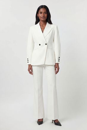 Karen Millen Womens Petite Compact Stretch Sculpted Waist Tailored Blazer - White - Size 12 UK