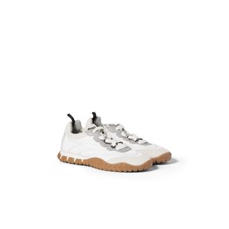 Miu Miu Tyre Technical Fabric And Suede Sneakers, Woman, White/granite Gray, Size 35,5