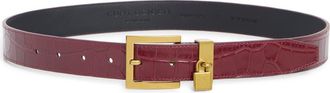 Kurt Geiger Croc Embossed Leather Belt in Burgundy at Nordstrom Rack, Size X-Small/small