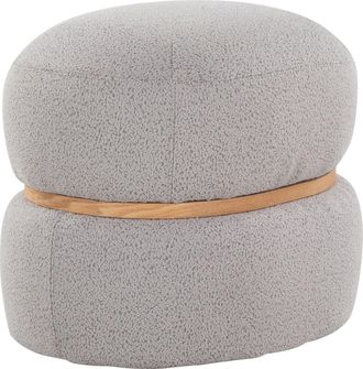 Cinch Contemporary Pouf Ottoman in Grey Fabric and Natural Wood