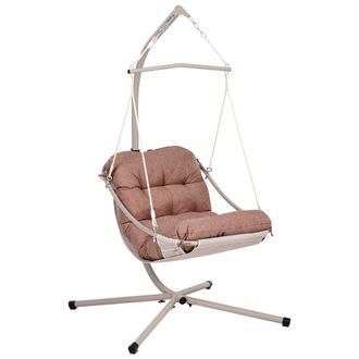 Beliani Sill&oacute;n Columpio Colgante Moderno Cuerda Soporte De Acero Con Recubrimiento En Polvo Con Cadena Y Coj&iacute;n De Olefina Marr&oacute;n Alghero