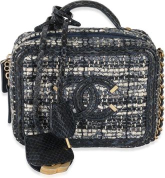 Chanel small CC Filligree tweed vanity case bag - women - Snake Skin/Fabric - One Size - Blue