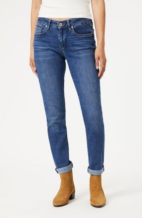 Mavi Emma Mid Rise Slim Boyfriend Jeans in Dark Brushed Feather Blue at Nordstrom, Size 33 X 30