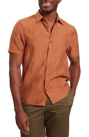 Ted Baker Fabiane Floral Jacquard Short Sleeve Button-Up Shirt in Brown-Red at Nordstrom, Size 6