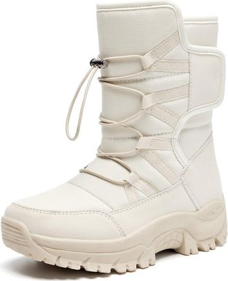 Generic Womens Winter Snow Boots Waterproof Mid-Calf Shoes Warm Faux Fur Lined Boots Outdoor Travel Ankle Booties(White,5.5)