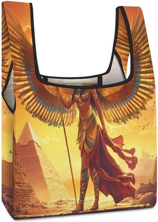 Generic Egyptian Goddess Shu Reusable Shopping Bags Lightweight Foldable Grocery Bag Polyester Washable Tote Bag
