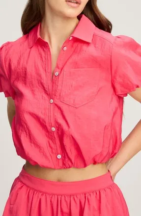 Cinq &agrave; Sept Allinae Button Up Crop Top in Azalea at Nordstrom, Size X-Small