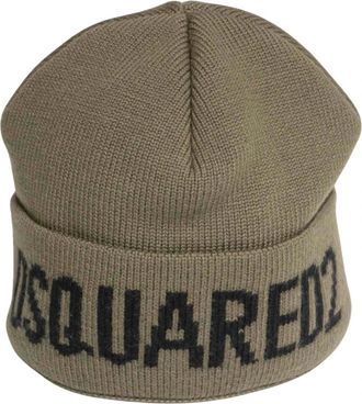 Dsquared2 Gebreide Beanie - Heren - Hoeden - Groen - ONE Size - Wol - Accessoires