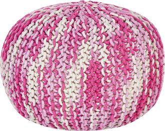 Beliani Pouf Poggiapiedi Imbottito Cotone Bianco E Rosa Pastello 50 X 35 Cm Conrad
