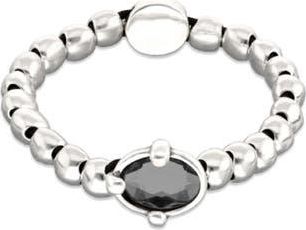 UNOde50 Sterling Silver Plated Ball Elastic Bracelet with Black Faceted Crystal at Nordstrom, Size Medium