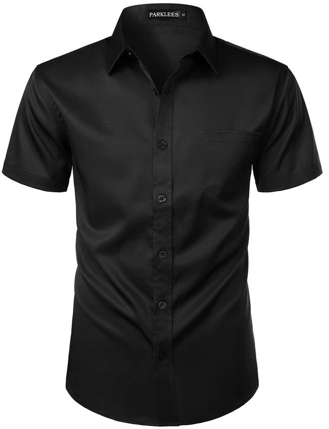 PARKLEES Mens Casual Urban Stylish Slim Fit Short Sleeve Button Up Dress  Shirt with Pocket EU-ZLSC15 Black XXX-Large from 19.99 - on Stylight