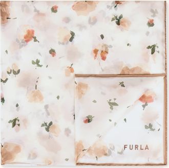 Furla Primavera Stola 70x200 Greige Grigio Chiffon Di Seta Con Stampa Fiori Leggeri Donna