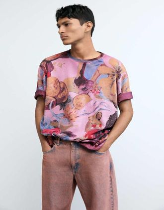 Desigual T-shirt rossa con stampa floreale-Rosso