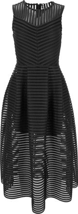 Maje Rire midi-jurk met mesh-strepen in zwart polyester