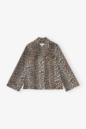 Ganni Mixed Leopard Denim Jacket - Size 14 Organic Cotton