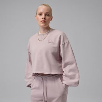Nike Jordan Womens Jordan Flight Fleece Mod-Crop Crew-Neck Sweatshirt in Pink | IF1006-627