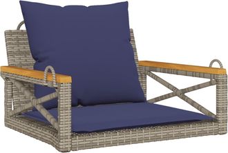 vidaXL Banco Columpio Con Cojines Rat&aacute;n Sint&eacute;tico Gris 63x62x40 Cm Vidaxl