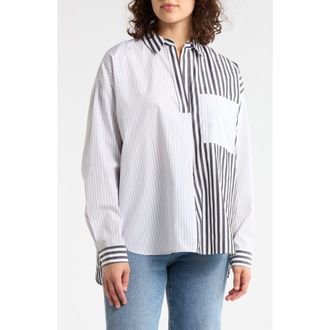 French Connection High-Low Boyfriend Shirt in White/Grey/Black at Nordstrom Rack, Size X-Small